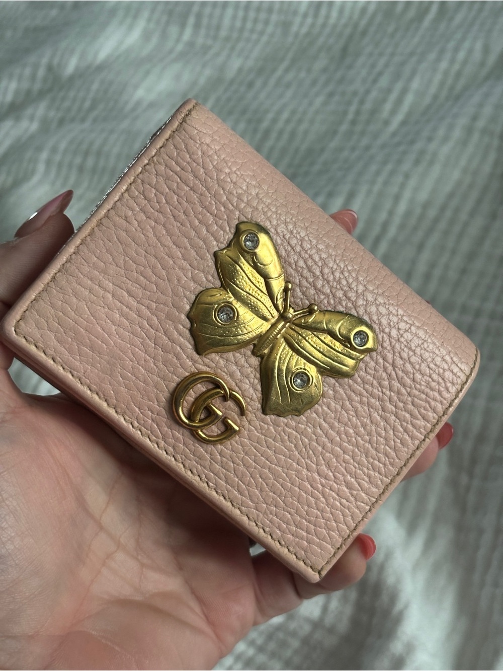 Gucci Pebbled Calfskin Butterfly Card Case Perfect Pink - Picture 15 of 15